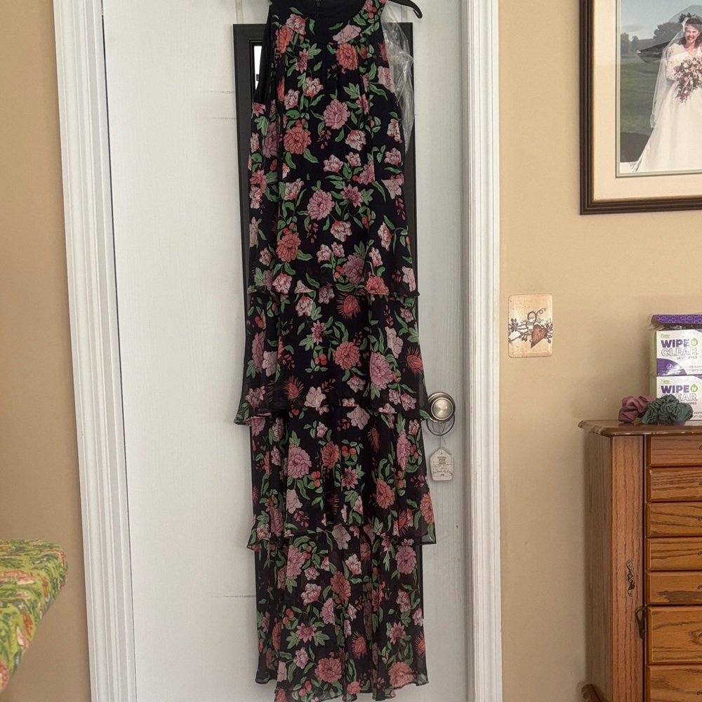 Tommy Hilfiger Navy Maxi Dress with Pink Rose Print
